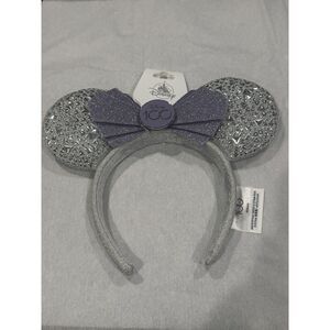 Disney 100 Platinum Celebration Minnie Ears Headband Silver Glitter NWT